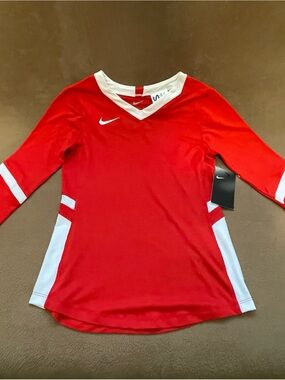 Nike Girl’s Red V-Neck Athletic Top with White Trim